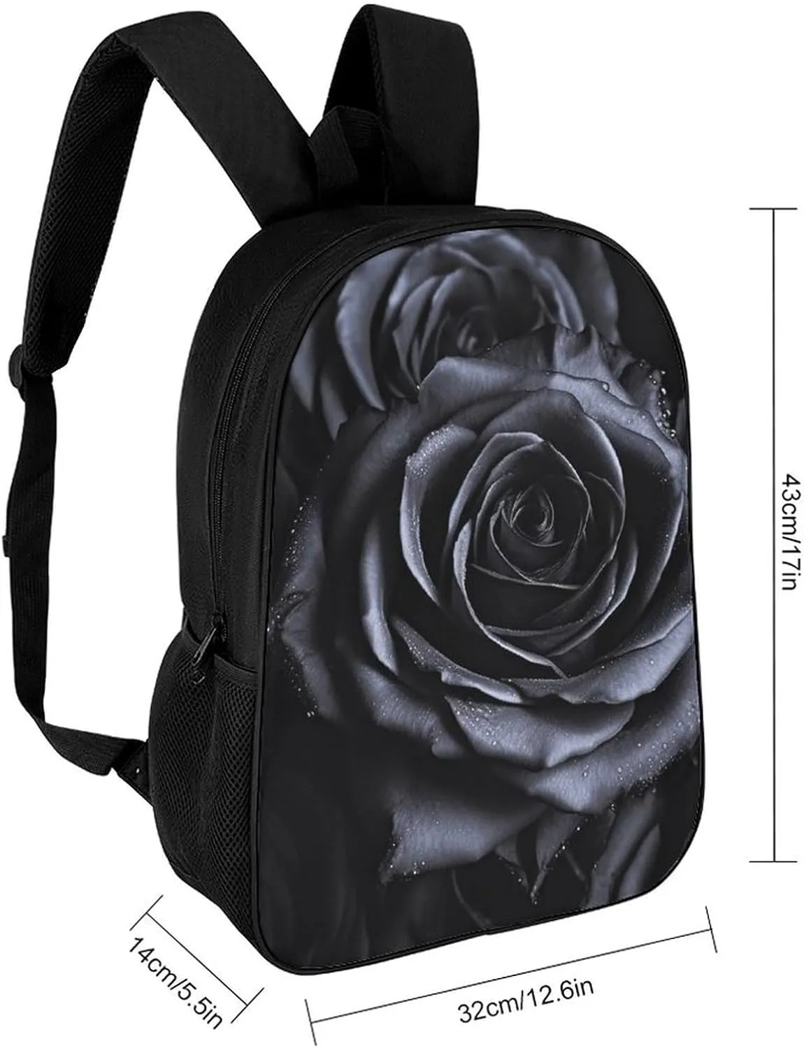 Laptop Backpack Casual Daypack Waterproof Black Rose Computer Bag Business Work Bag for Travel