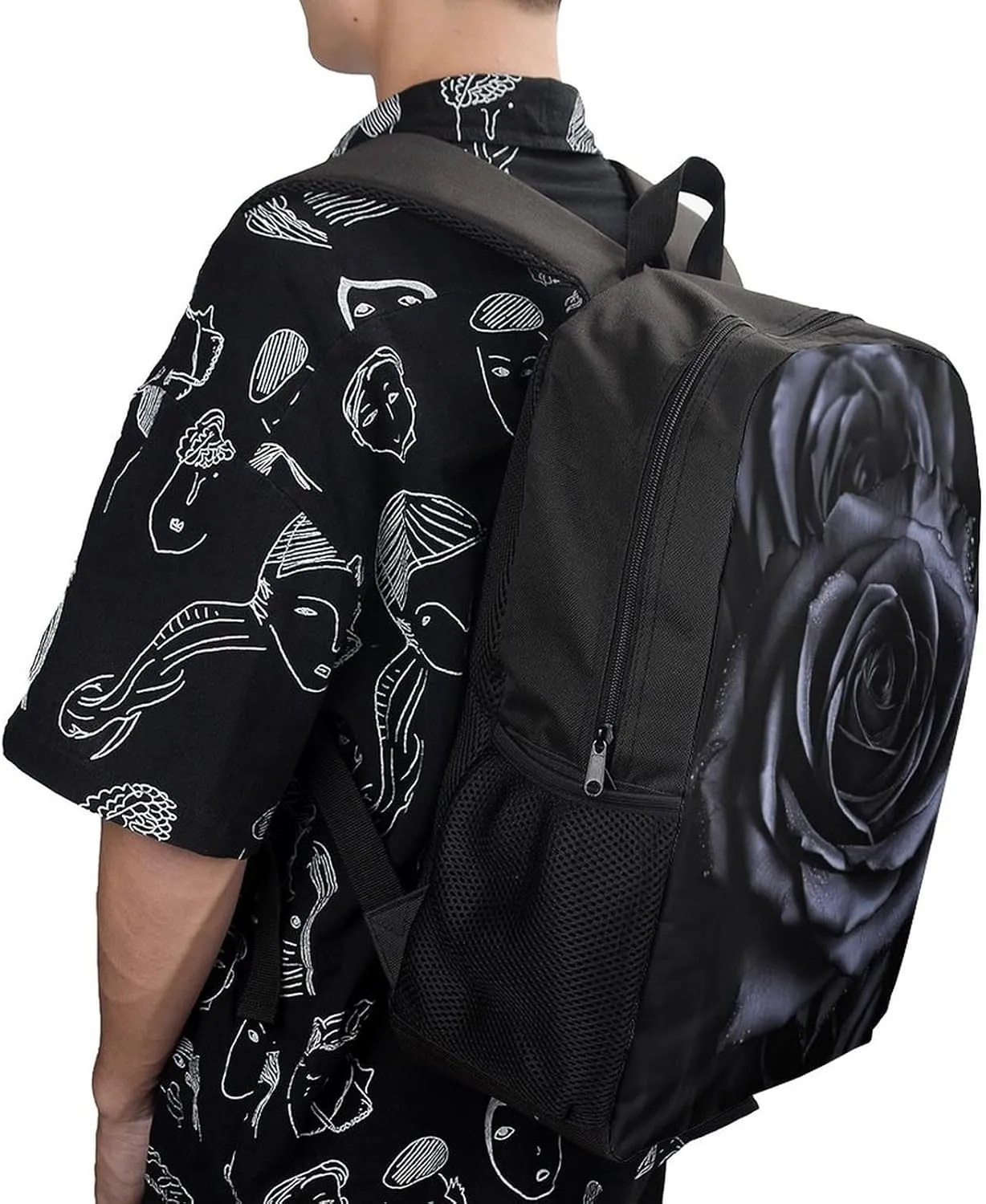Laptop Backpack Casual Daypack Waterproof Black Rose Computer Bag Business Work Bag for Travel