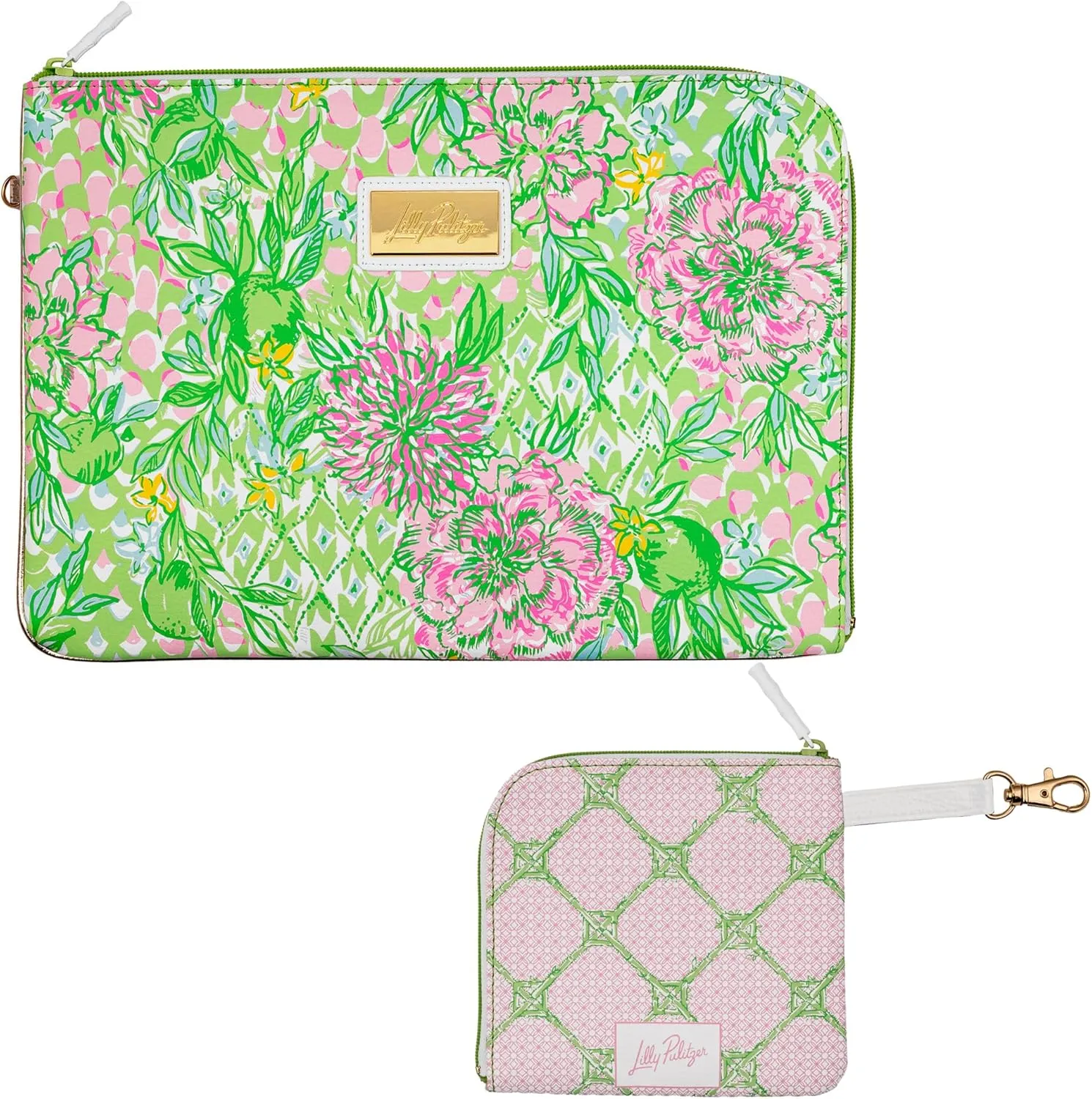 Lilly Pulitzer Padded Tech Sleeve with Small Zip Pouch for Accessories, Cute Laptop Case for Women, Tablet Bag or 13 Inch Laptop Sleeve, Lime Feeling Good