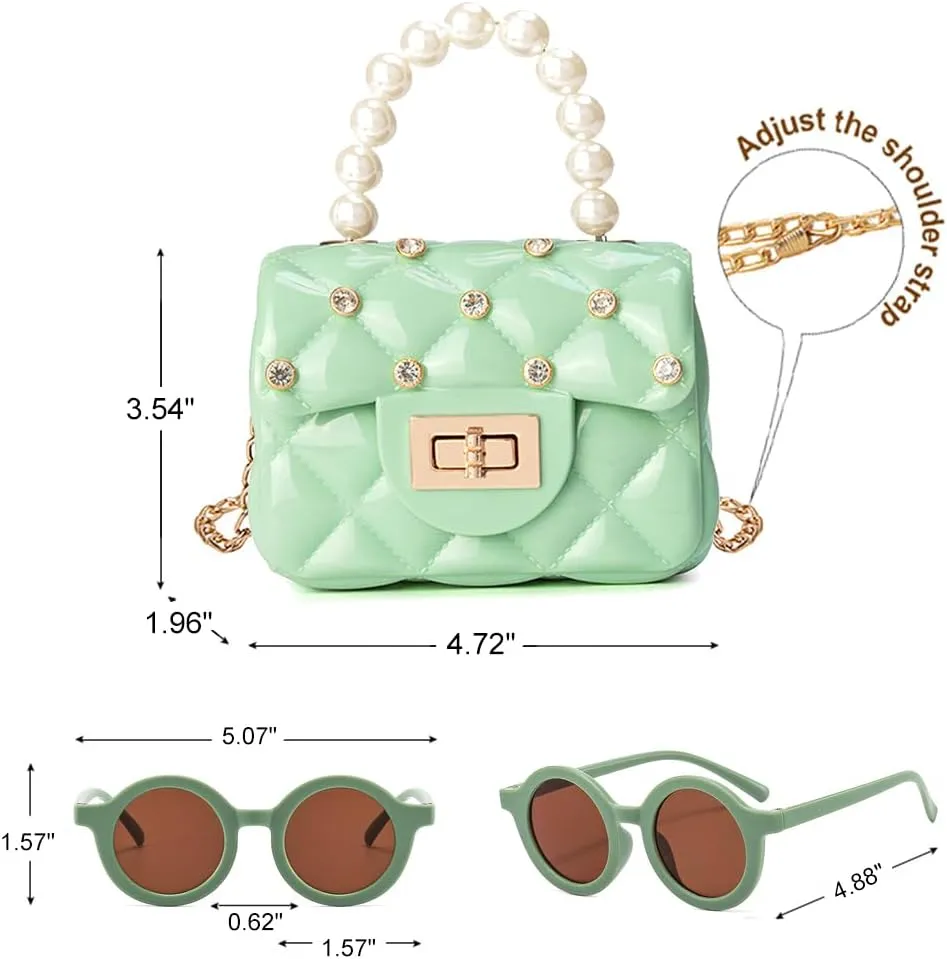 Little Girls Handbags with Round Sunglasses Mini Purse Cute Crossbody Bags Princess Flap Handbags for Kids