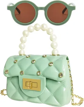 Little Girls Handbags with Round Sunglasses Mini Purse Cute Crossbody Bags Princess Flap Handbags for Kids