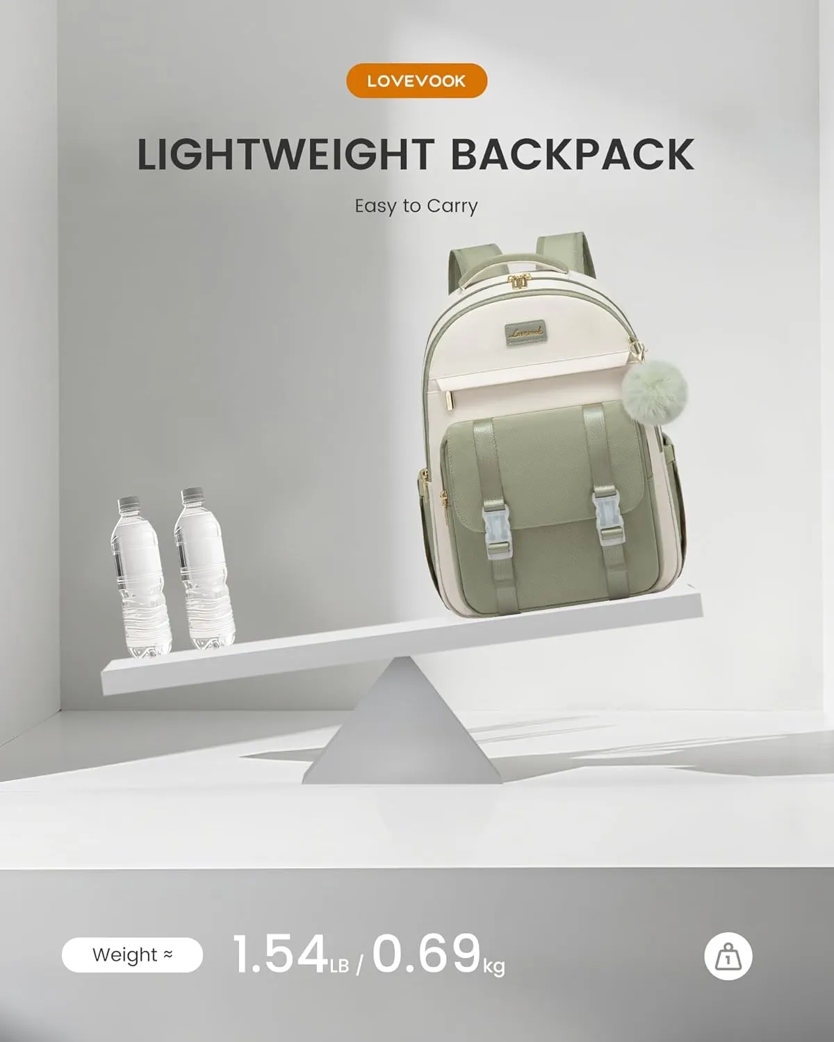LOVEVOOK School Backpack for Teen Girls, Cute Student Backpack Purse Kid Bookbag for 14-16 Teenage, Back to School Backpacks Fit 15.6 Inch Laptop, Large College Travel Bag, Beige-Light Green