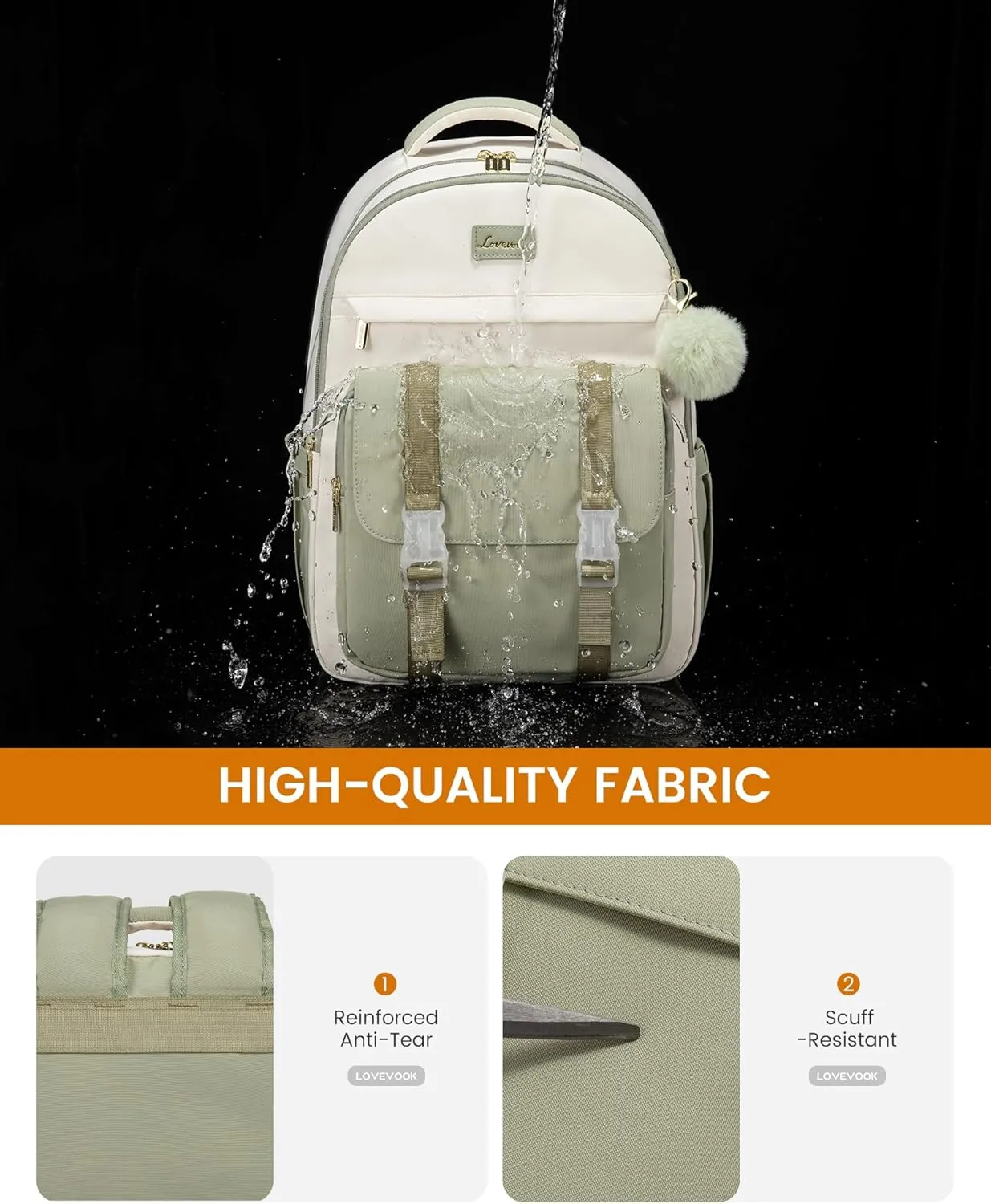 LOVEVOOK School Backpack for Teen Girls, Cute Student Backpack Purse Kid Bookbag for 14-16 Teenage, Back to School Backpacks Fit 15.6 Inch Laptop, Large College Travel Bag, Beige-Light Green