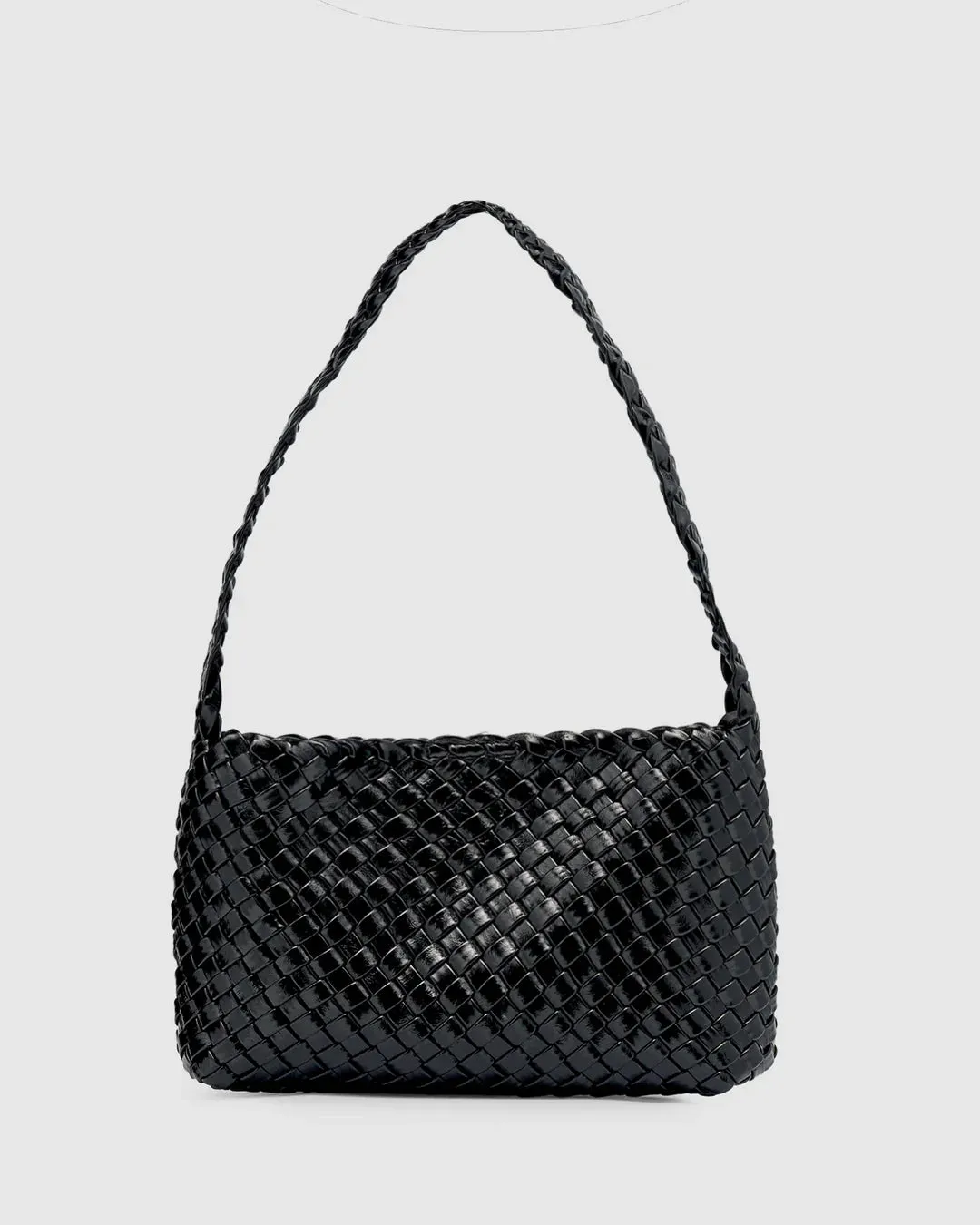 LUCA WOVEN SHOULDER BAG - BLACK GLOSSY CRINKLE