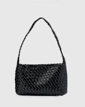 LUCA WOVEN SHOULDER BAG - BLACK GLOSSY CRINKLE