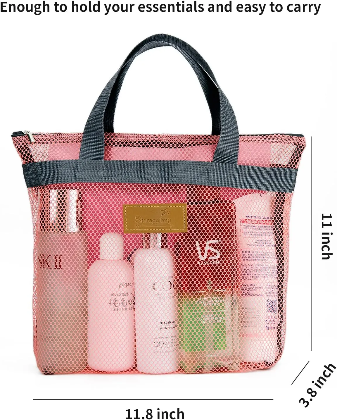 Mesh Shower Caddy Bag Portable Hanging Toiletry and Bath Organizer with Zipper for Travel, Gym, Camping, College Dorms, Beach