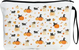 METALPHA Halloween Makeup Bag for Purse Zipper Canvas Make Up Bag Large Pencil Pouch Bag with Wrist Strap, Funny Cosmetic Bags Makeup Pouch