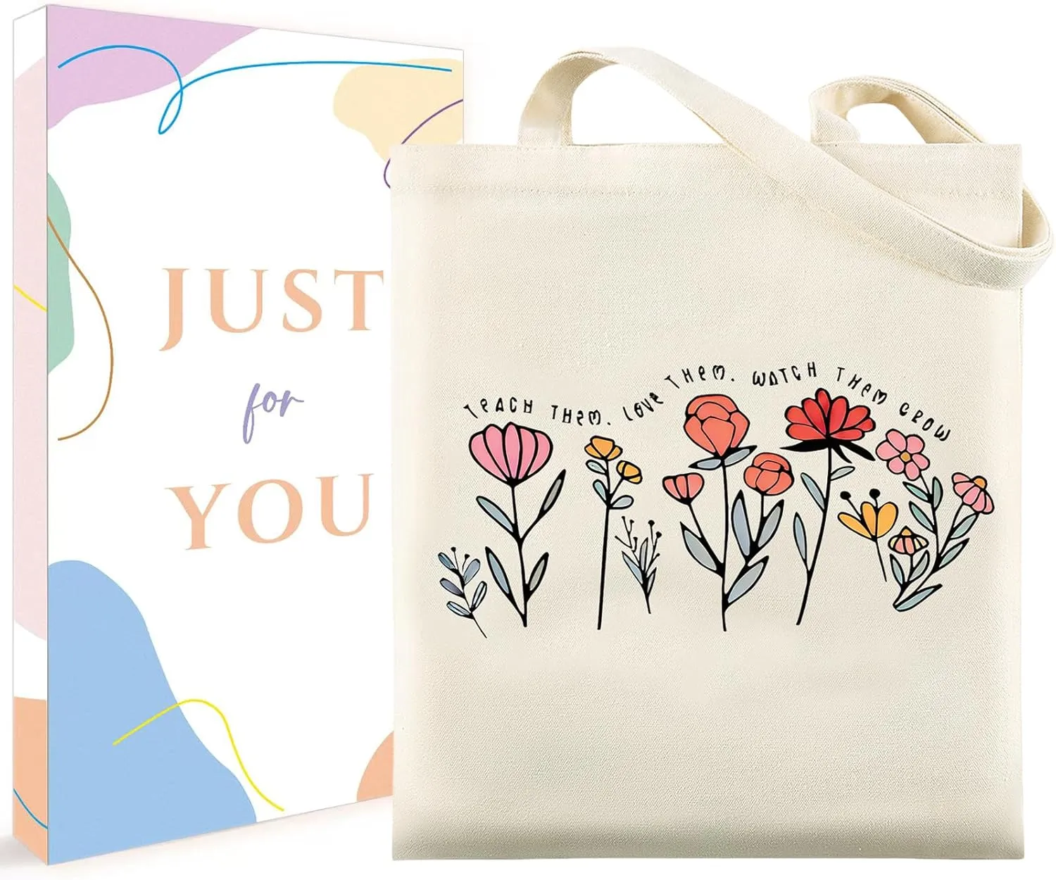 Pavolini Teacher Appreciation Gifts, Flower Printed Canvas Tote Bag, Teacher Gifts, Thank you Gift, Sturdy Cotton Shoulder Bag for Women End of Year Idea Gift