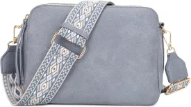 SG SUGU Triple Compartment Crossbody Bag for Women Trendy Vegan Leather Shoulder Bag with 2 inch Wide Guitar Strap