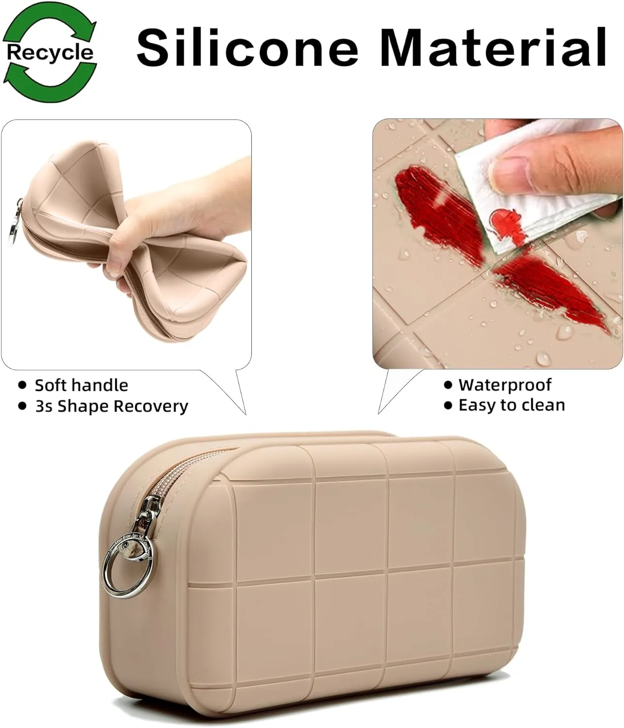 Silicone Makeup Bag Travel Cosmetic Bag Stuff Bag Makeup Pouch Cute Makeup Organizer Versatile Zipper Pouch For Women (Khaki 2)