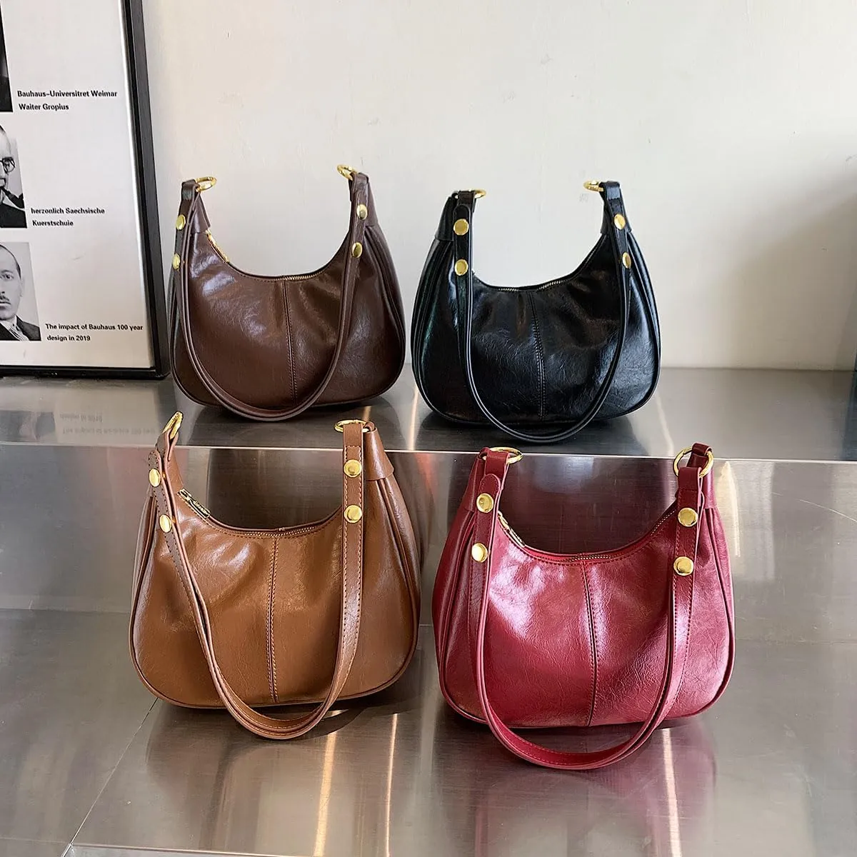 Small Hobo Bags for Women Crescent Retro Tote Handbags PU Leather Shoulder Bag 2025