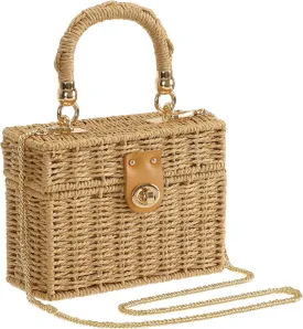 So'each Women's Handbag Wicker Square Crossbody Rattan Bag Boho Crossbody Bag