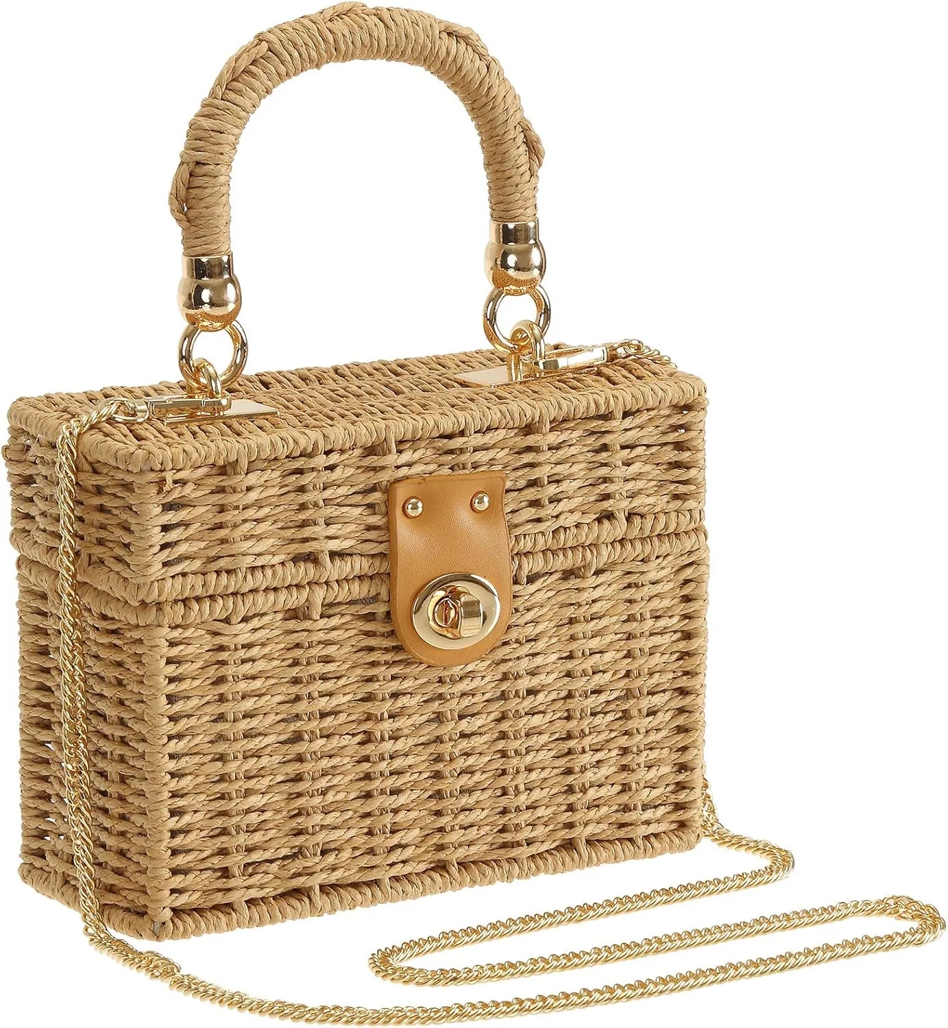 So'each Women's Handbag Wicker Square Crossbody Rattan Bag Boho Crossbody Bag