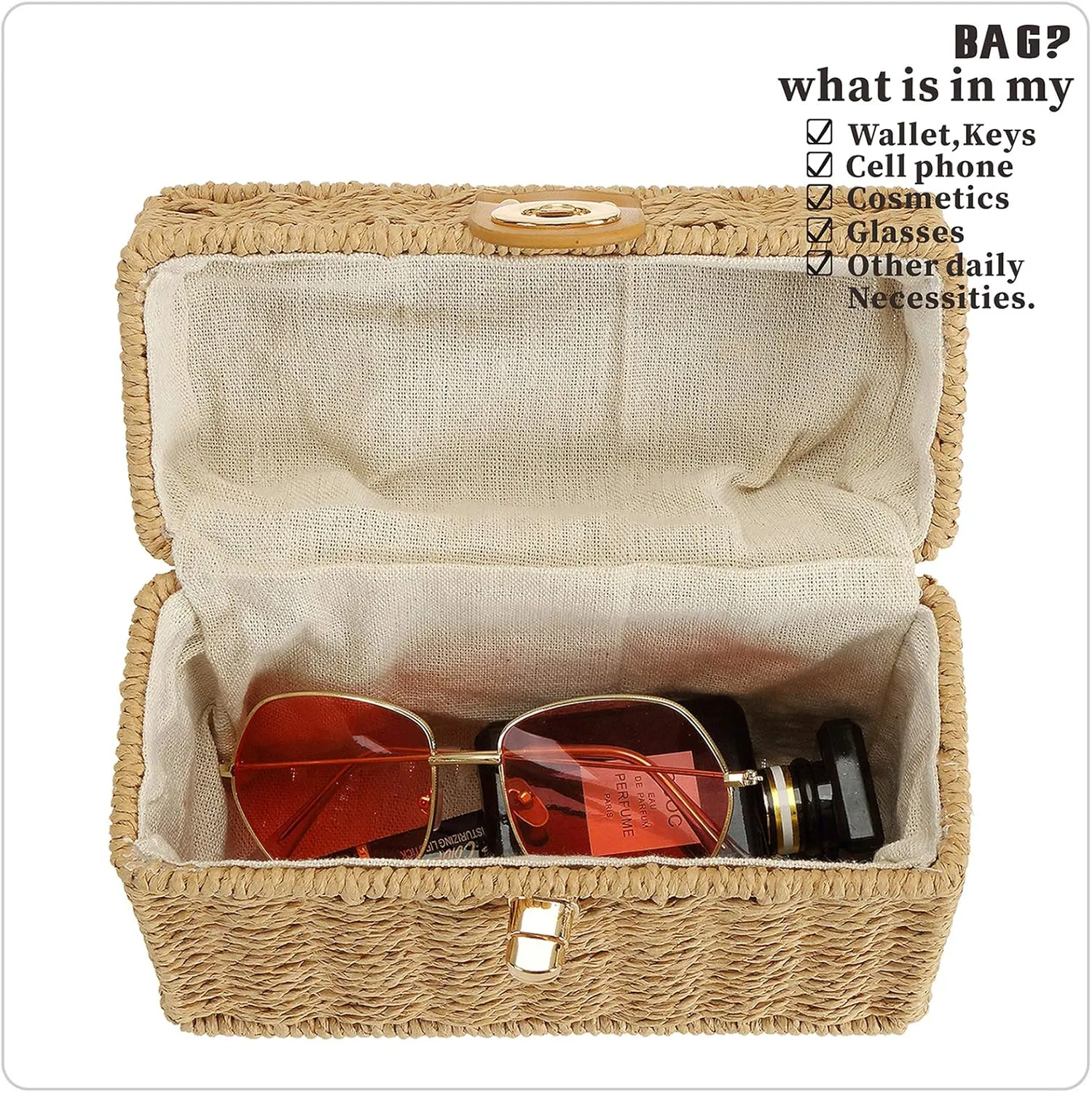 So'each Women's Handbag Wicker Square Crossbody Rattan Bag Boho Crossbody Bag