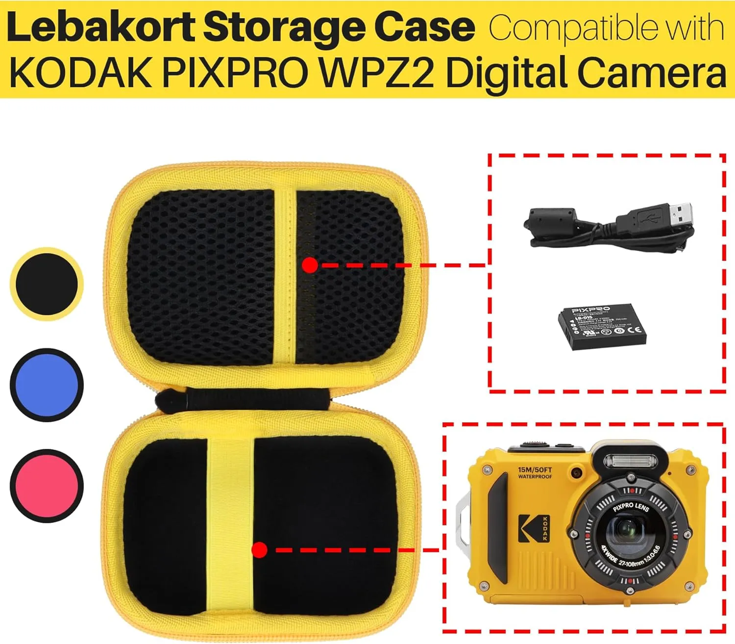 Storage Case Compatible with KODAK PIXPRO WPZ2 Rugged Waterproof Shockproof Dustproof Digital Camera (Blue   Black Case)