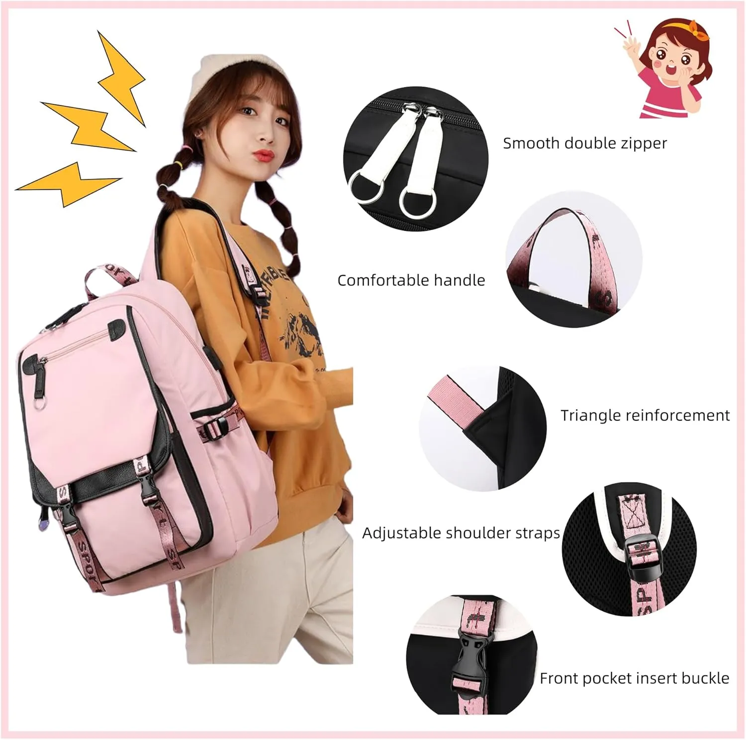Teenage Girls Backpack 20 Liters Schoolbag Waterproof Bookbag for Girls Color blocking Daypack for Teenage(Black Green)