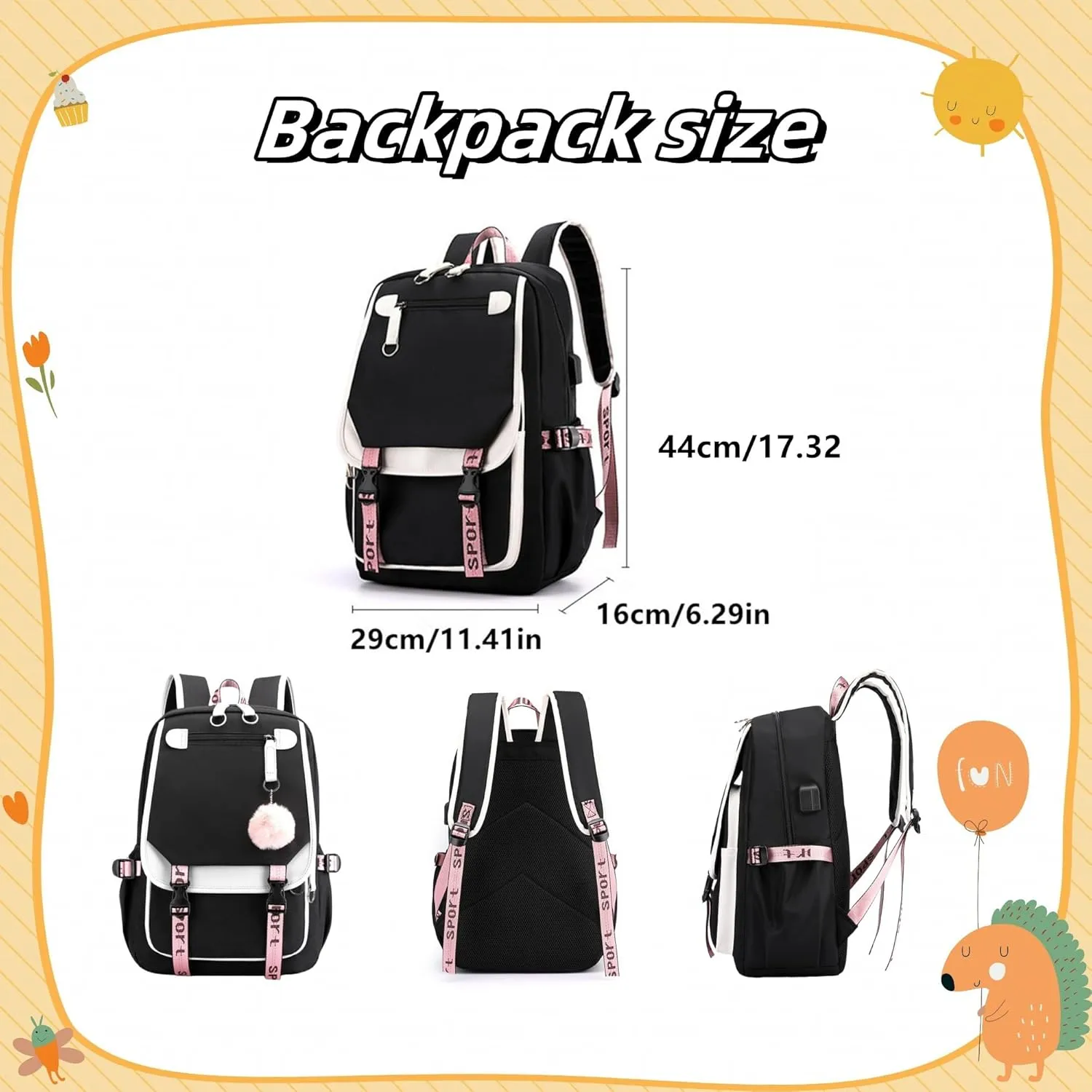 Teenage Girls Backpack 20 Liters Schoolbag Waterproof Bookbag for Girls Color blocking Daypack for Teenage(Black Green)