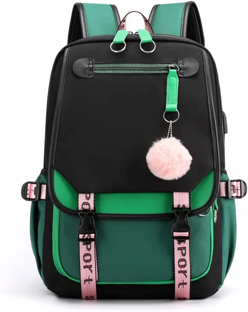 Teenage Girls Backpack 20 Liters Schoolbag Waterproof Bookbag for Girls Color blocking Daypack for Teenage(Black Green)