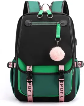 Teenage Girls Backpack 20 Liters Schoolbag Waterproof Bookbag for Girls Color blocking Daypack for Teenage(Black Green)