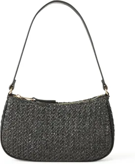 The Drop Women's Melanie Small Shoulder Bag, Black Straw, One Size