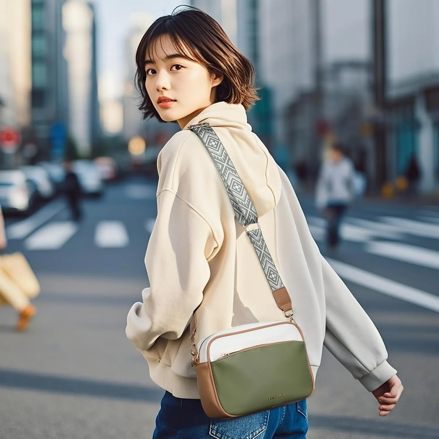 TINYAT Crossbody Bag for Women Small Cross body Purse With Adjustable Wide Strap Women Shoulder Handbags Purse