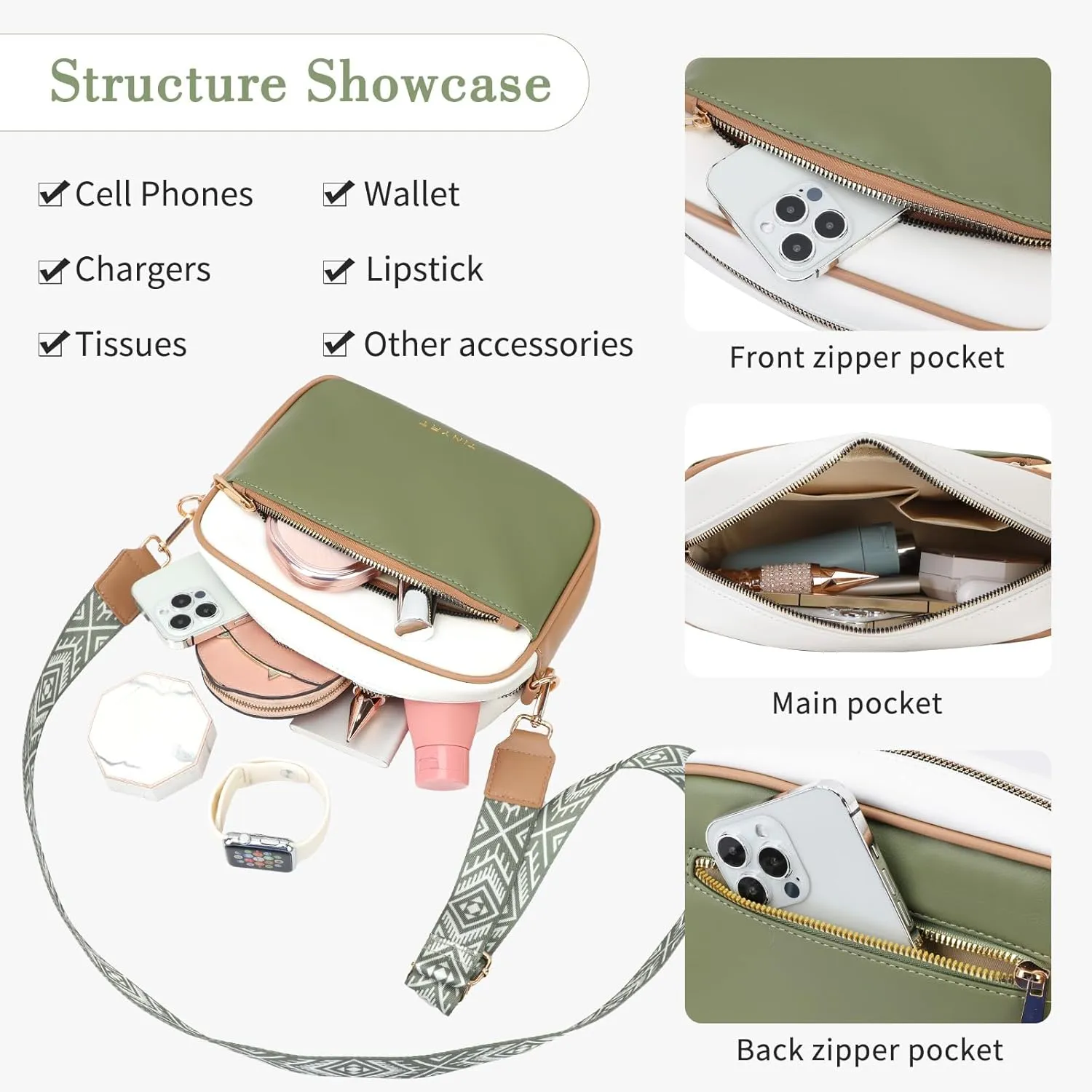 TINYAT Crossbody Bag for Women Small Cross body Purse With Adjustable Wide Strap Women Shoulder Handbags Purse