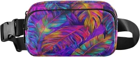Tropical Palm Leaves Violet Fanny Packs for Women Crossbody Bags Everywhere Belt Bag with Adjustable Strap Fashion Waist Pack for Travel Running Daily