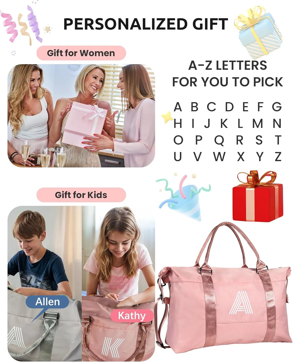 Tween Girl Gifts 11-13, Initial Travel Duffel Bag, Teenage Weekender Bag, Monogram Kids Overnight Bag Gift,Birthday Gifts Personalized Preppy gifts for Girls (Letter M)