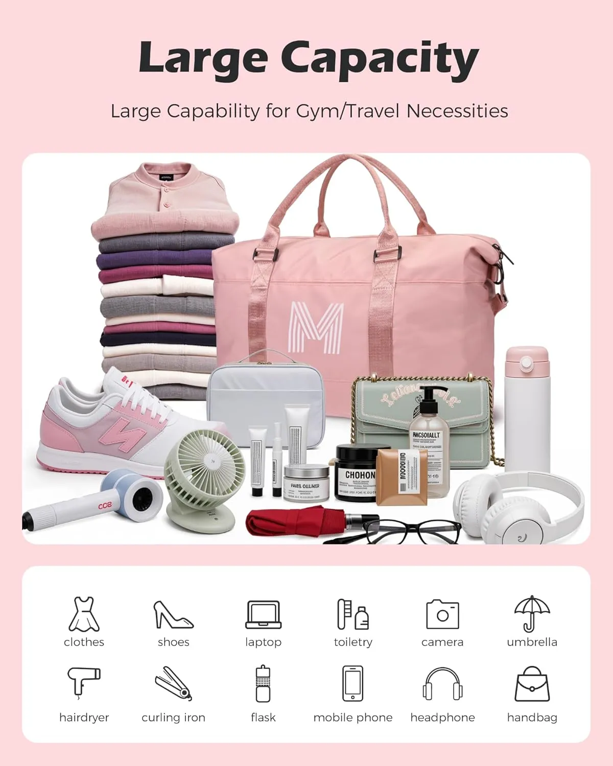Tween Girl Gifts 11-13, Initial Travel Duffel Bag, Teenage Weekender Bag, Monogram Kids Overnight Bag Gift,Birthday Gifts Personalized Preppy gifts for Girls (Letter M)