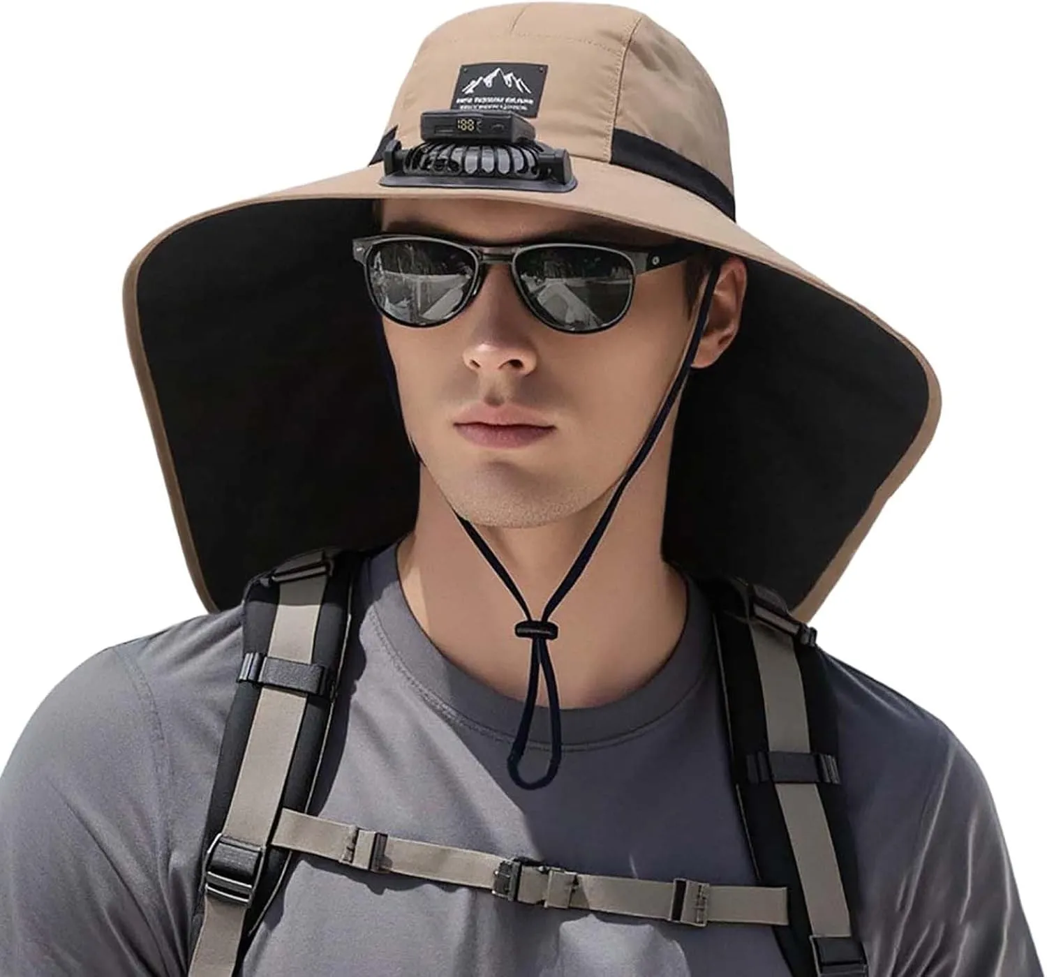 Wide Brim Solar Power Fan Hat, UPF 50  Bucket Hats with Solar Powered Fans for Beach Fishing Camping Outdoor