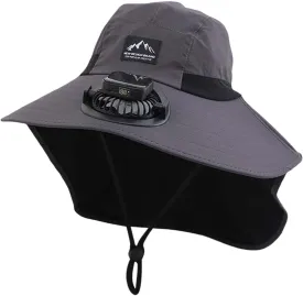 Wide Brim Solar Power Fan Hat, UPF 50  Bucket Hats with Solar Powered Fans for Beach Fishing Camping Outdoor