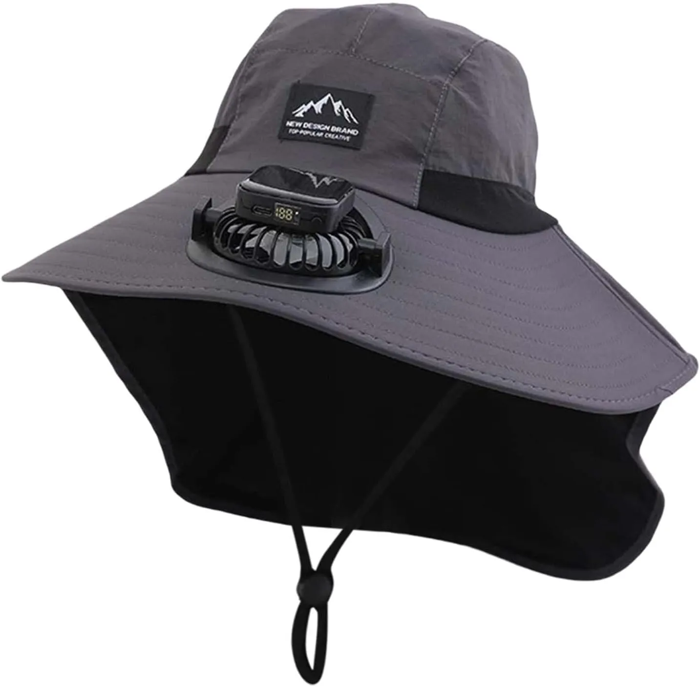 Wide Brim Solar Power Fan Hat, UPF 50  Bucket Hats with Solar Powered Fans for Beach Fishing Camping Outdoor