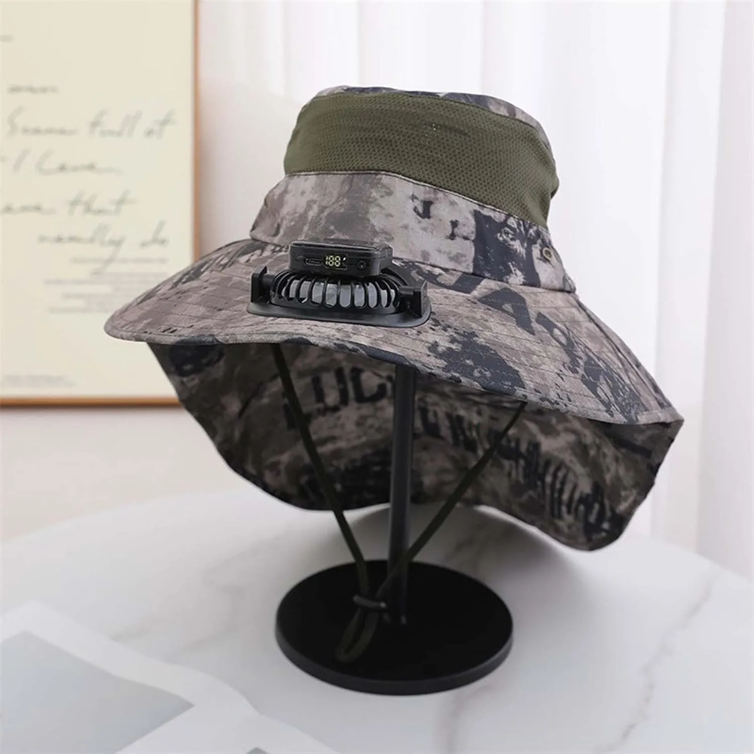 Wide Brim Solar Power Fan Hat, UPF 50  Bucket Hats with Solar Powered Fans for Beach Fishing Camping Outdoor