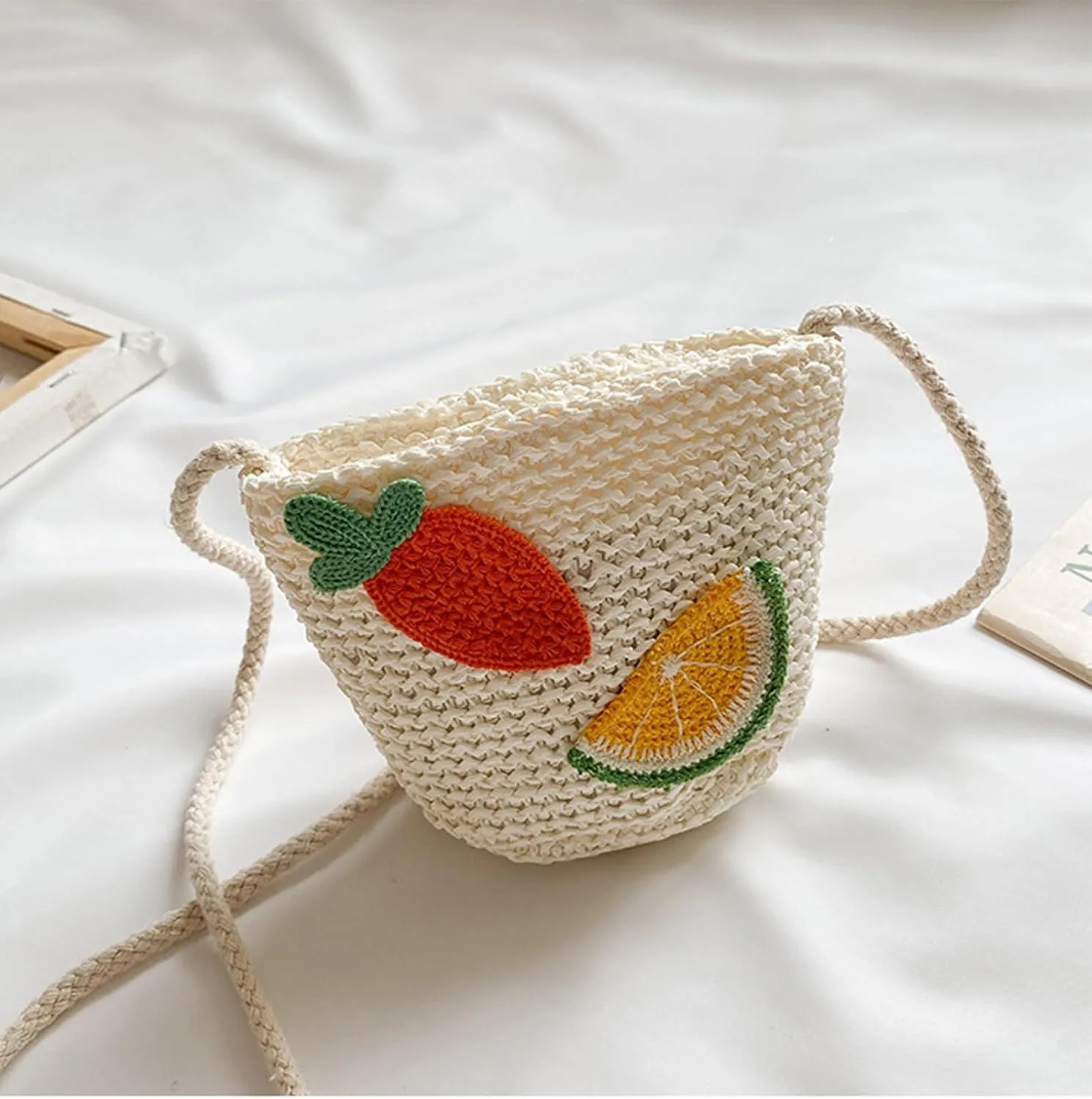 Women Girls Mini Crochet Crossbody Purse, Cute Straw Beach Shoulder Bag Small Wallet Pouch Hangbag