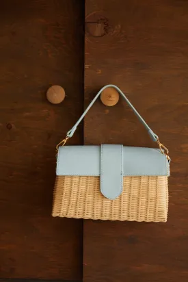 Ysabel Woven Straw Crossbody Bag - Blue