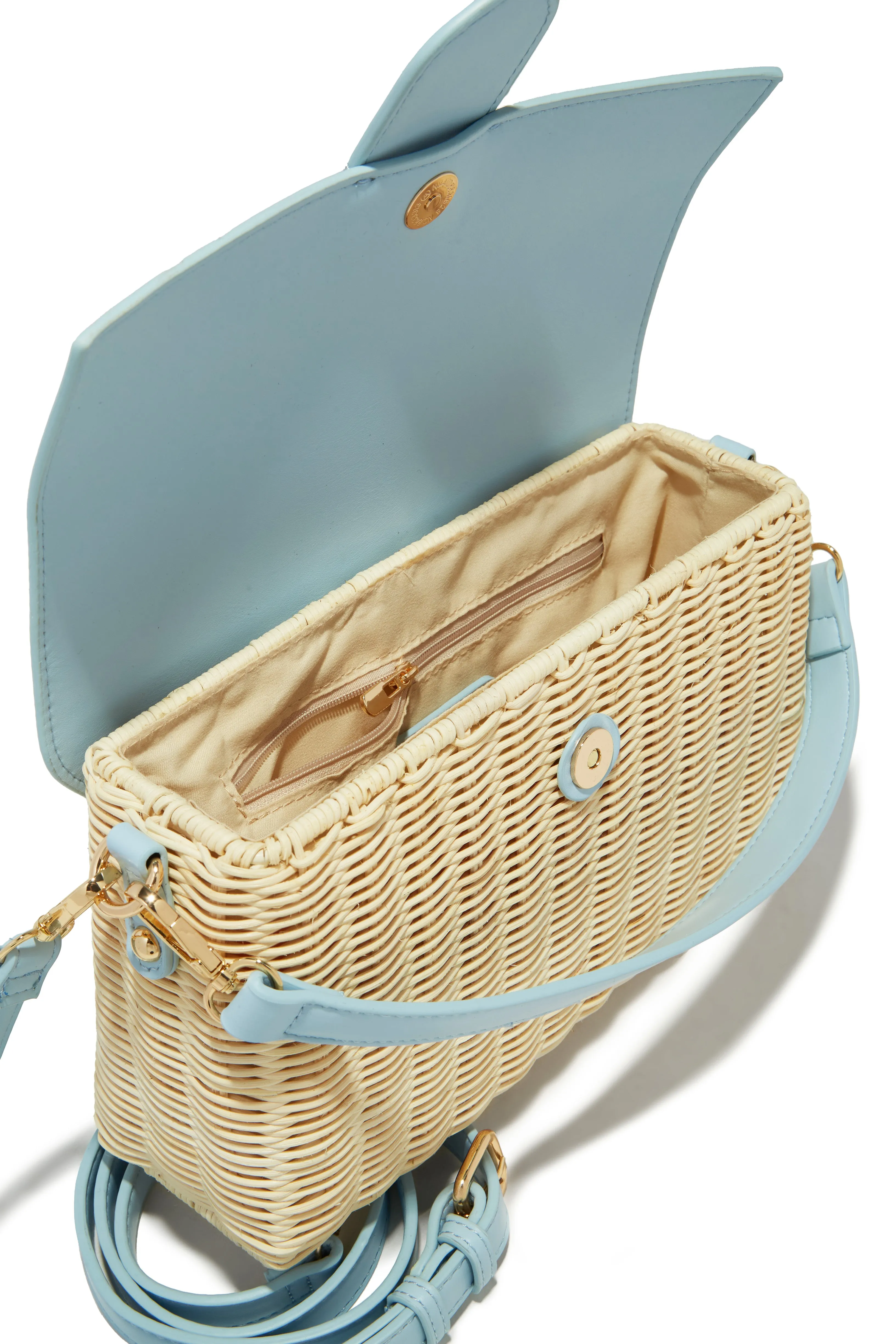 Ysabel Woven Straw Crossbody Bag - Blue